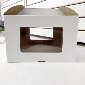 Коробка для торта 28*28*20 с окном и ручками "Мистер К"