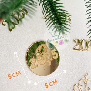 Топпер-медальон "Змея 2025", золотой акрил, диаметр 5 см.