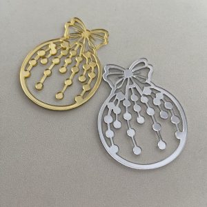 Топпер "Елочный шар капли", золотой акрил, 5 см.