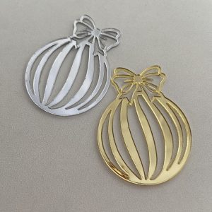 Топпер "Елочный шар волна", золотой акрил, 5 см.