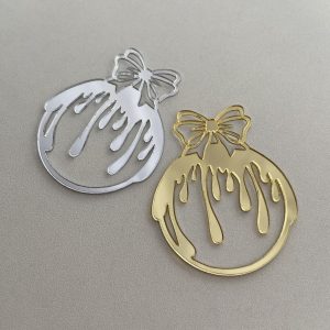 Топпер "Елочный шар сосульки", золотой акрил, 5 см.