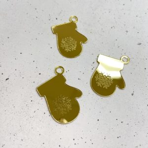 Топпер-бирка "Варежка/рукавица", золотой акрил, 3*2,1 см.