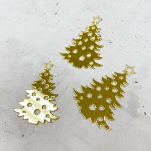 Топпер-бирка "Елочка", золотой акрил, 4*3,1 см.