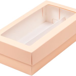 Коробка для макарон с прямоугольным окном, 21*11*5,5 см. персиковая