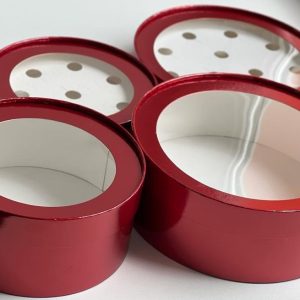 Коробка круглая с окном, 16*7 см., красная ГЛЯНЦЕВАЯ