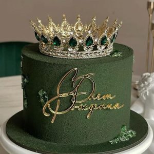 Декор для торта "Корона" золото/серебро/зеленая диаметр 12,5 см