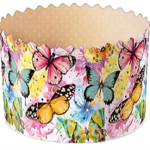 Форма бумажная для кулича на 300 г "Бабочки цветные" 110*85 мм.