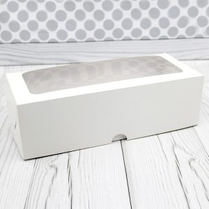 Коробка для зефира/рулета с с окном, белая, 26*11*8 см.