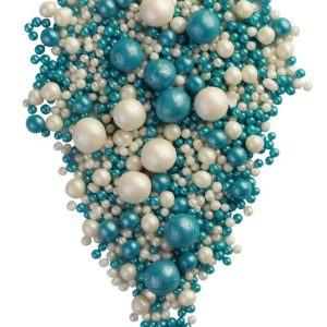 Драже рисовое в глазури жемчуг бирюза тёмная/серебро микс, №149, 50 г.