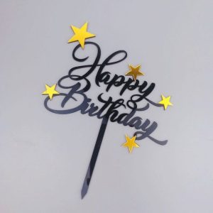 Топпер акриловый "Happy Birthday" черный со звездами