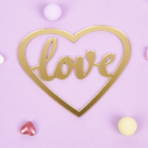 Топпер "Сердце Love", №6, 6,5*5,7 см., золотой акрил