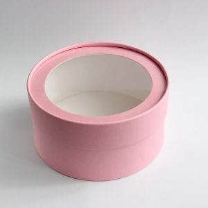 Коробка круглая с окном, 16*7 см., розовая