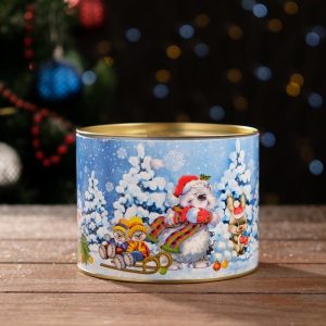 Коробка круглая "Игра в снежки" 12*9 см.