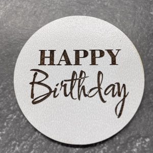 Медальон "Happy Birthday" из белого сатина, 6 см.