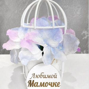 Медальон "Любимой Мамочке" из белого сатина, 6 см.