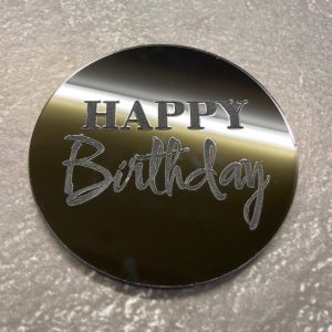 Медальон "Happy Birthday" из черного акрила, 6 см.