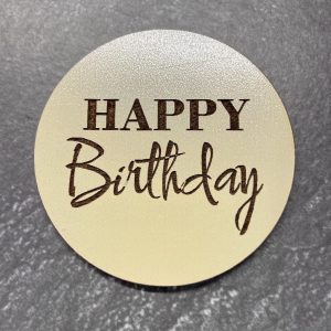 Медальон "Happy Birthday" из кремового сатина, 6 см.