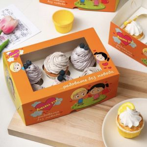 Коробка на 6 капкейков с окном "Любовь это..." оранжевая