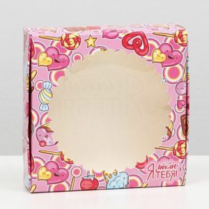 Коробка с окном 11,5*11,5*3 см. "Люблю тебя" для десертов