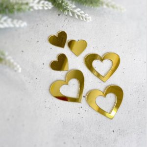 Сердца из акрила, золотое зеркало, 6 шт.