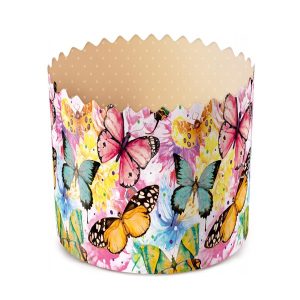 Форма бумажная для кулича на 150 г "Бабочки цветные" 70*85 мм.