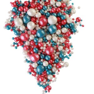 Драже рисовое в глазури жемчуг микс, красный/серебро/тёмная бирюза №180, 50 г.