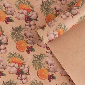 Бумага упаковочная крафтовая "Мандарины" 50*70 см.