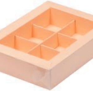 Коробка для 6 конфет с окном, персиковая.