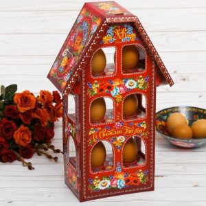Пасхальная подставка на 6 яиц "Домик. Жостово".