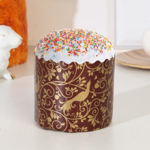 Форма бумажная для кулича 100 гр. "Райский сад" 70*60 мм.