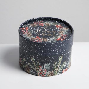 Коробка круглая "С новым годом!", черная, 12*8 см.