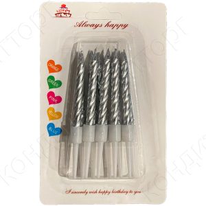 Свечи для торта "Спираль" серебряные 5 см., 10 шт.