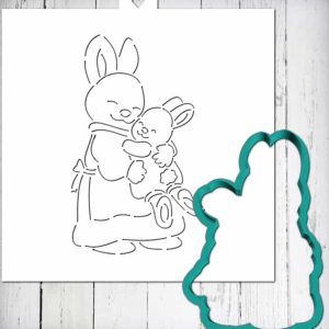 Вырубка + трафарет "Зайчик мама и малыш".