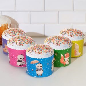 Форма бумажная для кулича на 60 гр. "Зверята" 60*45 мм.