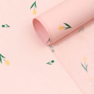 Бумага тишью "Цветы на розовом фоне", 50/70 см.