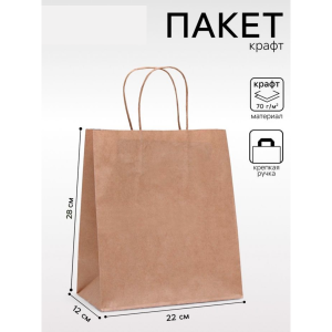 Пакет крафт без печати, круглая ручка 22×12×28 см