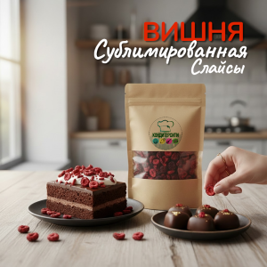 Вишня сублимированной сушки, слайсы, 10 грамм.