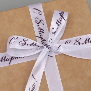 Лента атласная «С 8 Марта», 15 мм, 23±1 м, белая, сиреневая №001