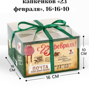 Коробка для капкейка «23 февраля», 16×16×10 см