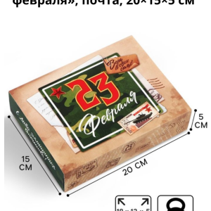 Коробка для сладостей «23 февраля», почта, 20×15×5 см