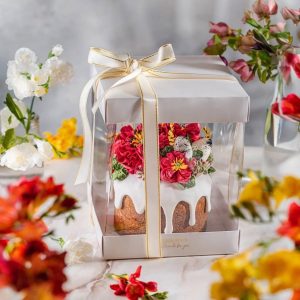 Коробка для кулича/торта/пряничного домика ПРЕМИУМ 18*18*22 см. (прозрачные стенки)