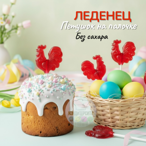 Леденец на палочке "Красный петушок"  4*4 см.