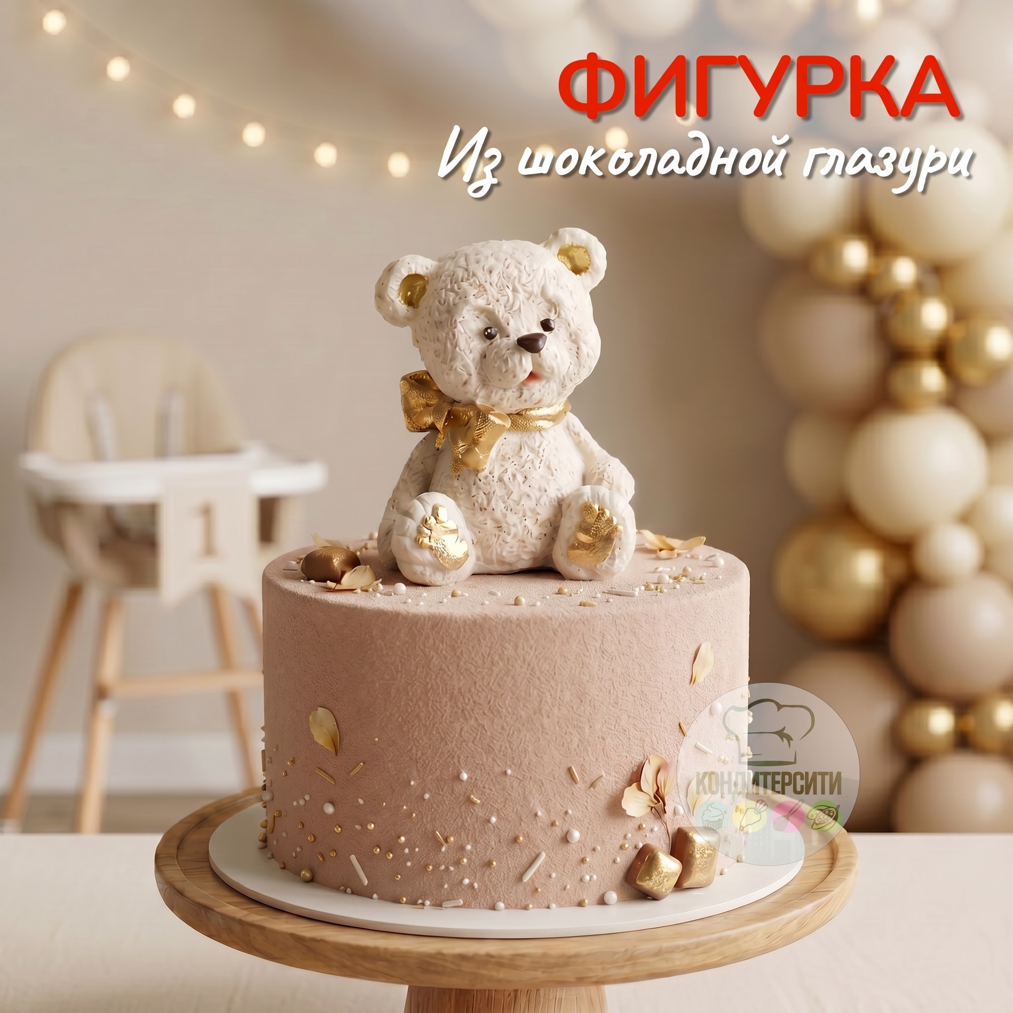 Фигурка из шоколадной глазури «Белый мишка с бантиком»