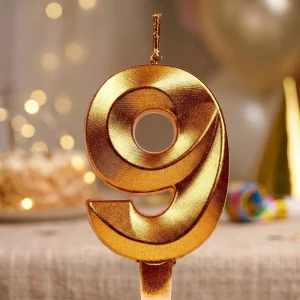 Свеча для торта, цифра 9 (золото, 5 см)