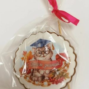 Имбирный пряник на палочке "С днем знаний!" , котик