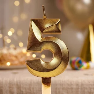 Свеча для торта, цифра 5 (золото, 5 см)