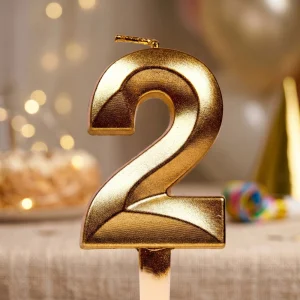 Свеча для торта, цифра 2 (золото, 5 см)