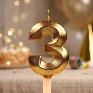 Свеча для торта, цифра 3 (золото, 5 см)