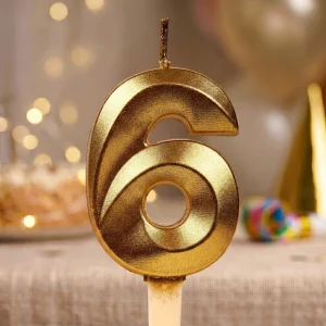 Свеча для торта, цифра 6 (золото, 5 см)